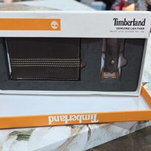 Timberland Dark Brown Leather Wallet and Key Holder Set